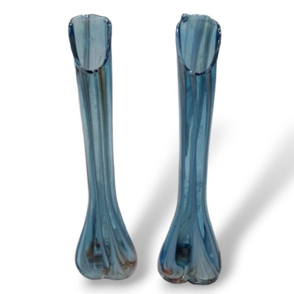 1960s Swung Glass Vases Pair in Blue, Orange, Yellow and White